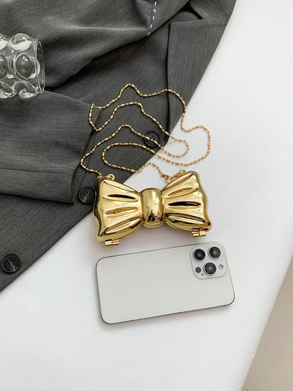 Bow Shaped Mini Party Bag, Women's Fashionable Chain Crossbody Bag, Suitable For Party And Date Wear, Coin Purse, Wedding, Party Bags, Graduation