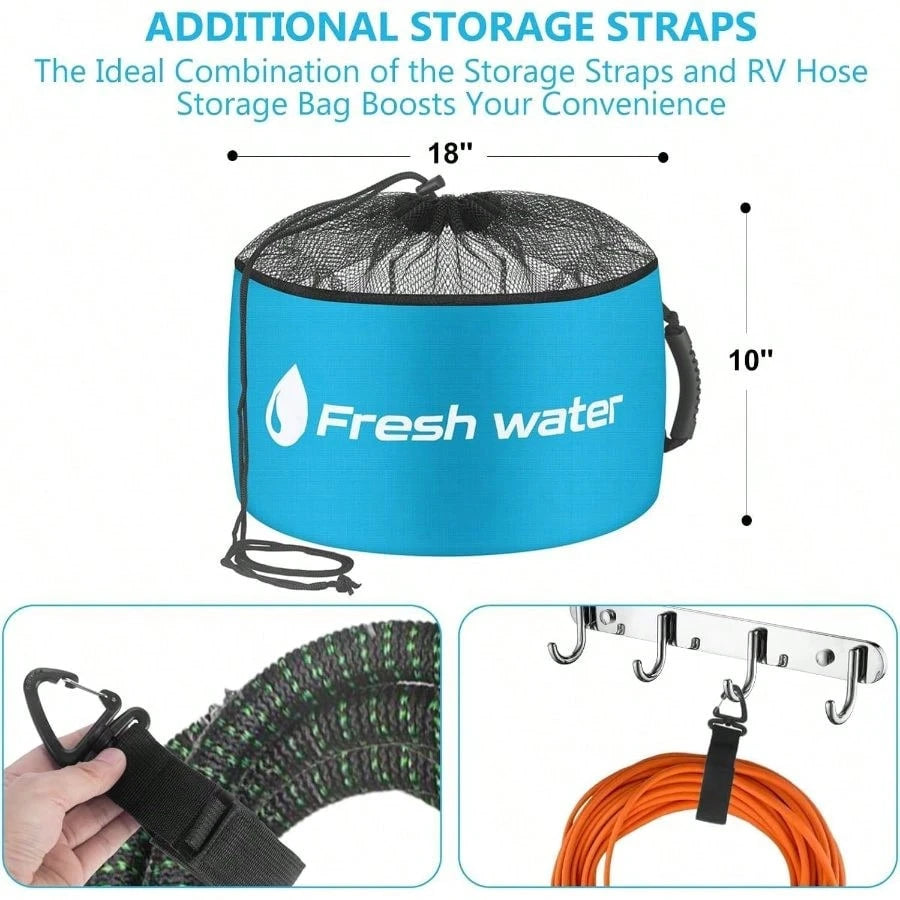 BOYISEN RV Storage Bags 4 Pack, Waterproof RV Sewer Hose Storage, RV Utility Bag Organizer, RV Hose Storage Bag Power Cords, Black Hoses And RV Accessories (Drawstring)
