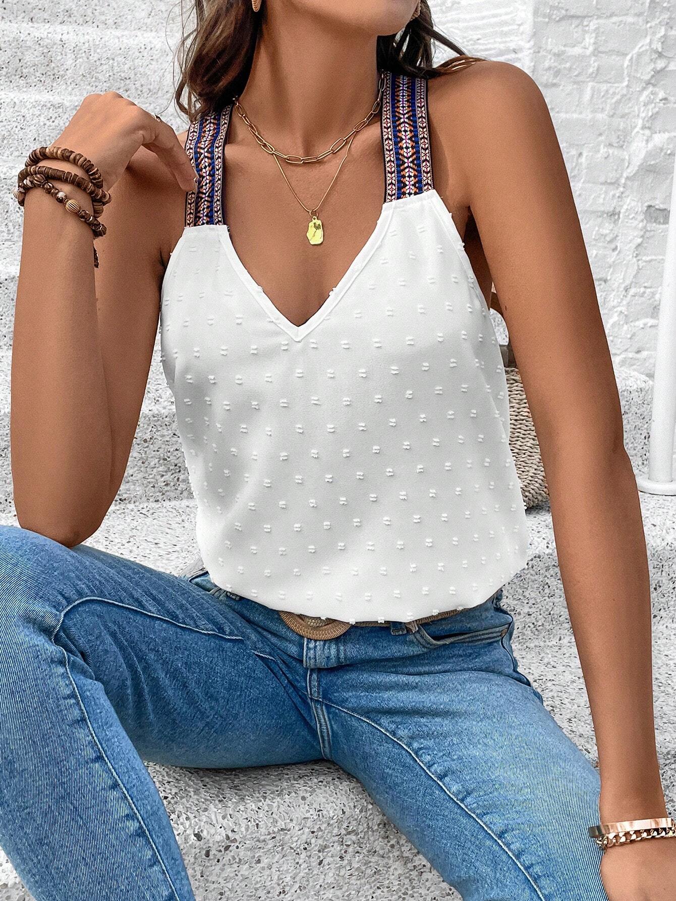 Breezaya Embroidered Wide Strap Wrap Around Back Camisole Top