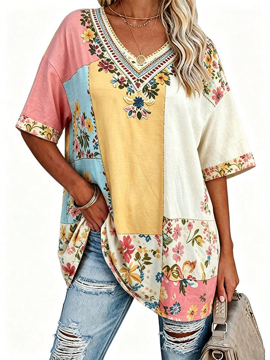 Breezaya Plus Size Solid Half Sleeve T-Shirt, Casual V Neck T-Shirt For Summer, Women's Plus Size Clothing Gr