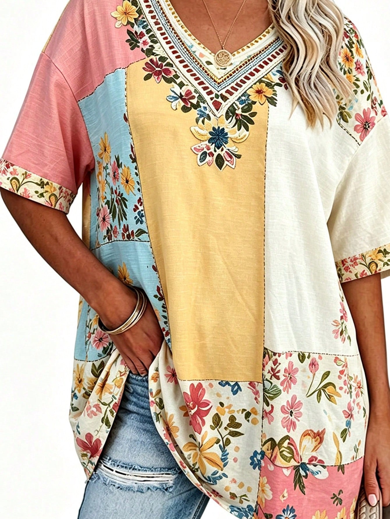 Breezaya Plus Size Solid Half Sleeve T-Shirt, Casual V Neck T-Shirt For Summer, Women's Plus Size Clothing Gr