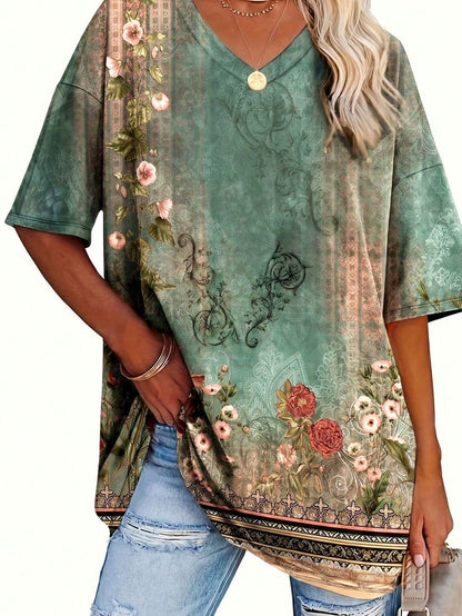 Breezaya Plus Size Solid Half Sleeve T-Shirt, Casual V Neck T-Shirt For Summer, Women's Plus Size Clothing Gr