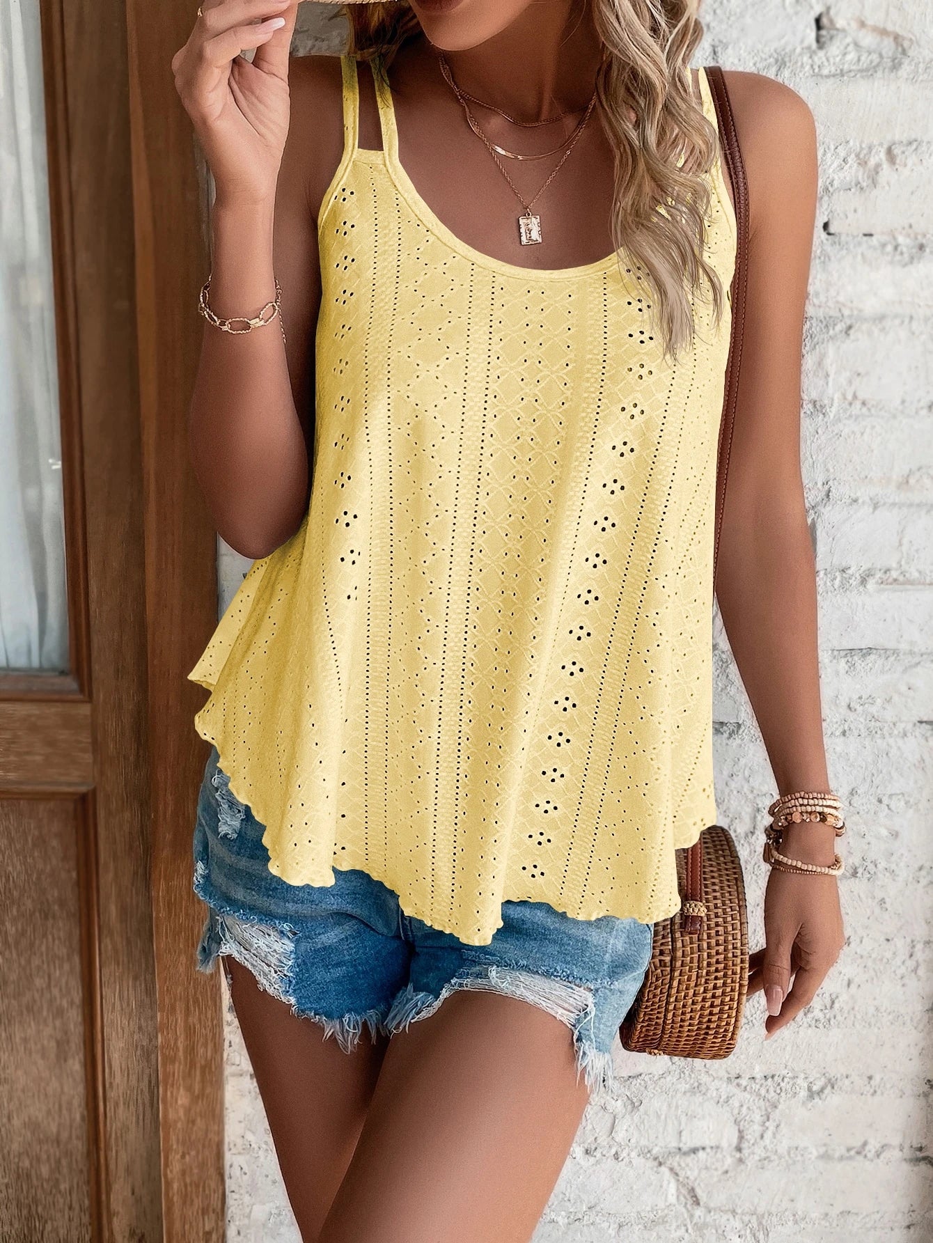 Breezaya Solid Eyelet Embroidery Cami Top