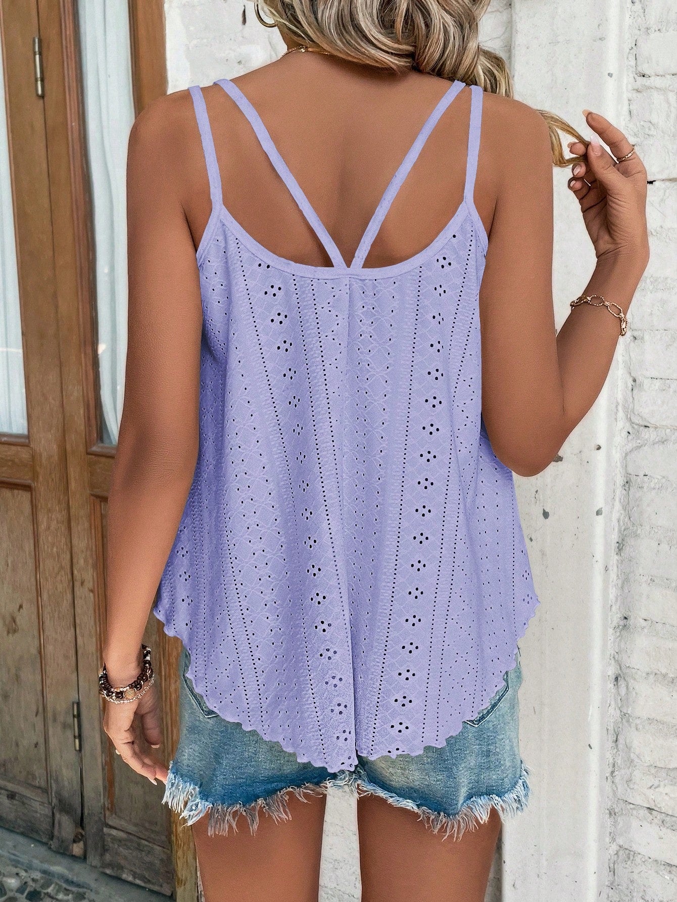 Breezaya Solid Eyelet Embroidery Cami Top