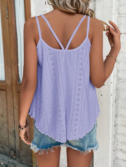 Breezaya Solid Eyelet Embroidery Cami Top
