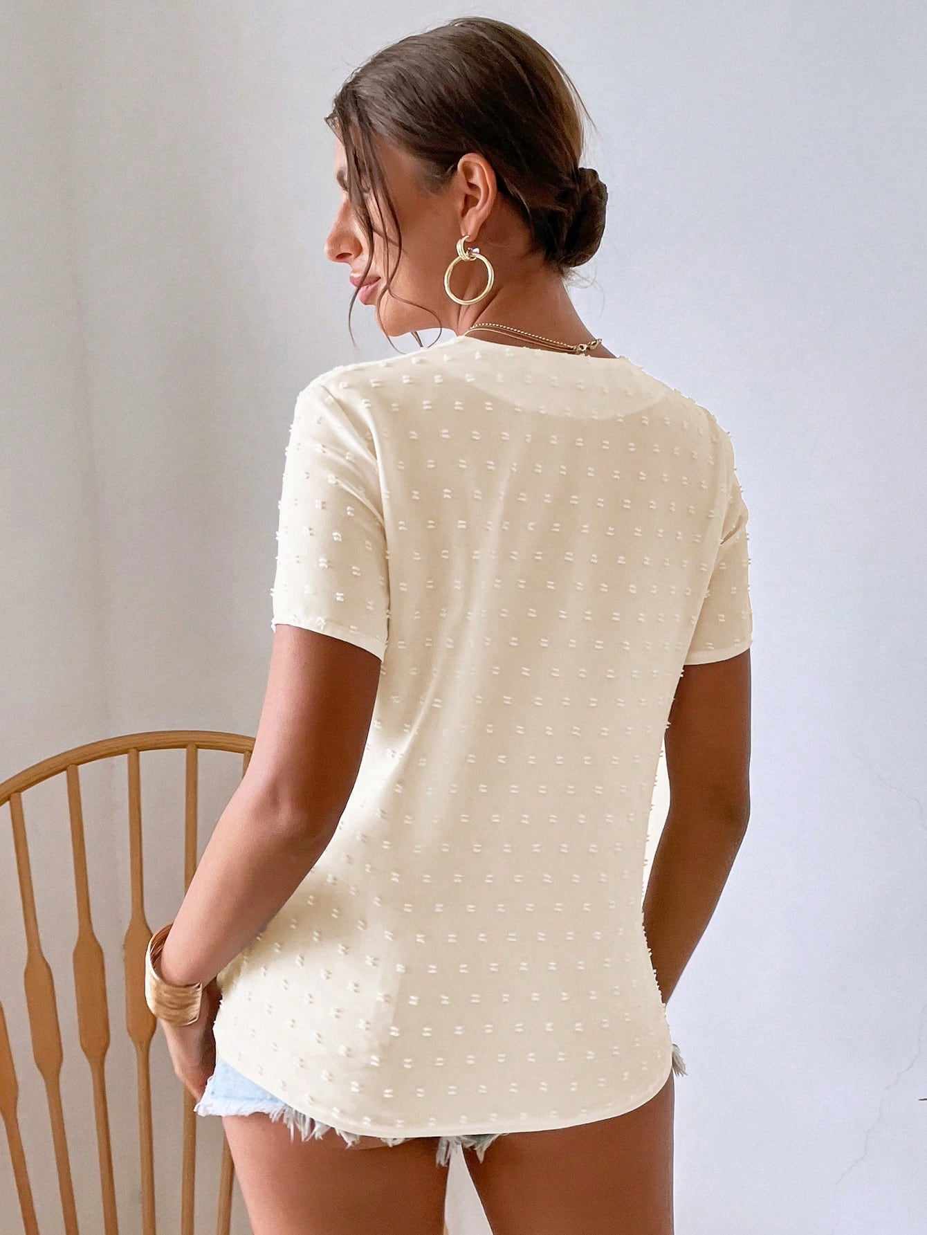 Breezaya Swiss Dot Scallop Trim Top Women Shirt