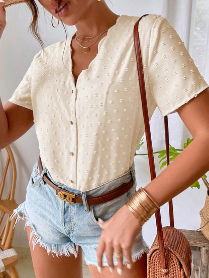 Breezaya Swiss Dot Scallop Trim Top Women Shirt