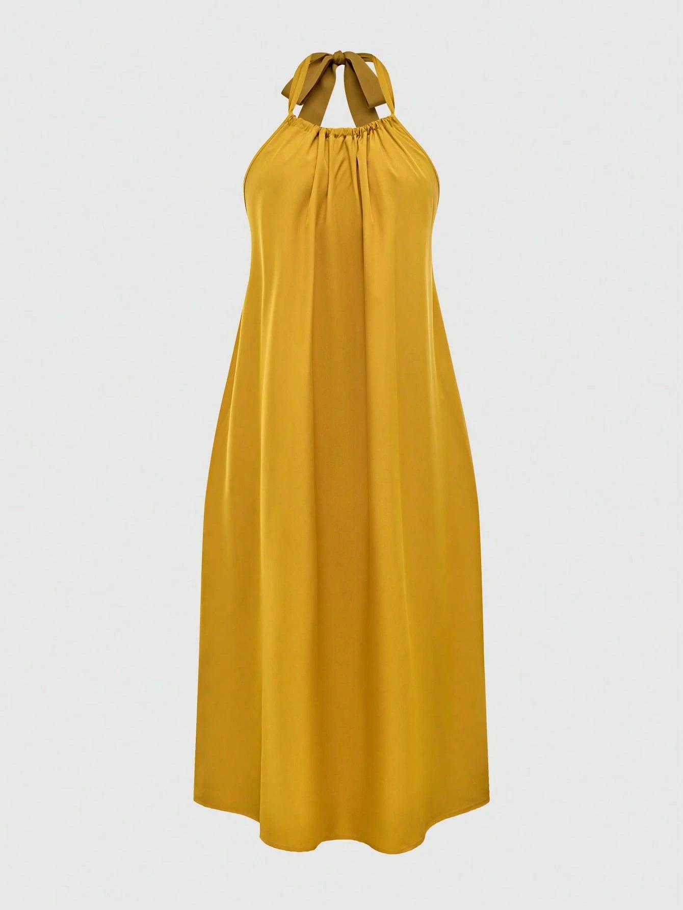 Breezaya Women's Solid Color Loose Halter Midi Casual Yellow Dress For Vacation