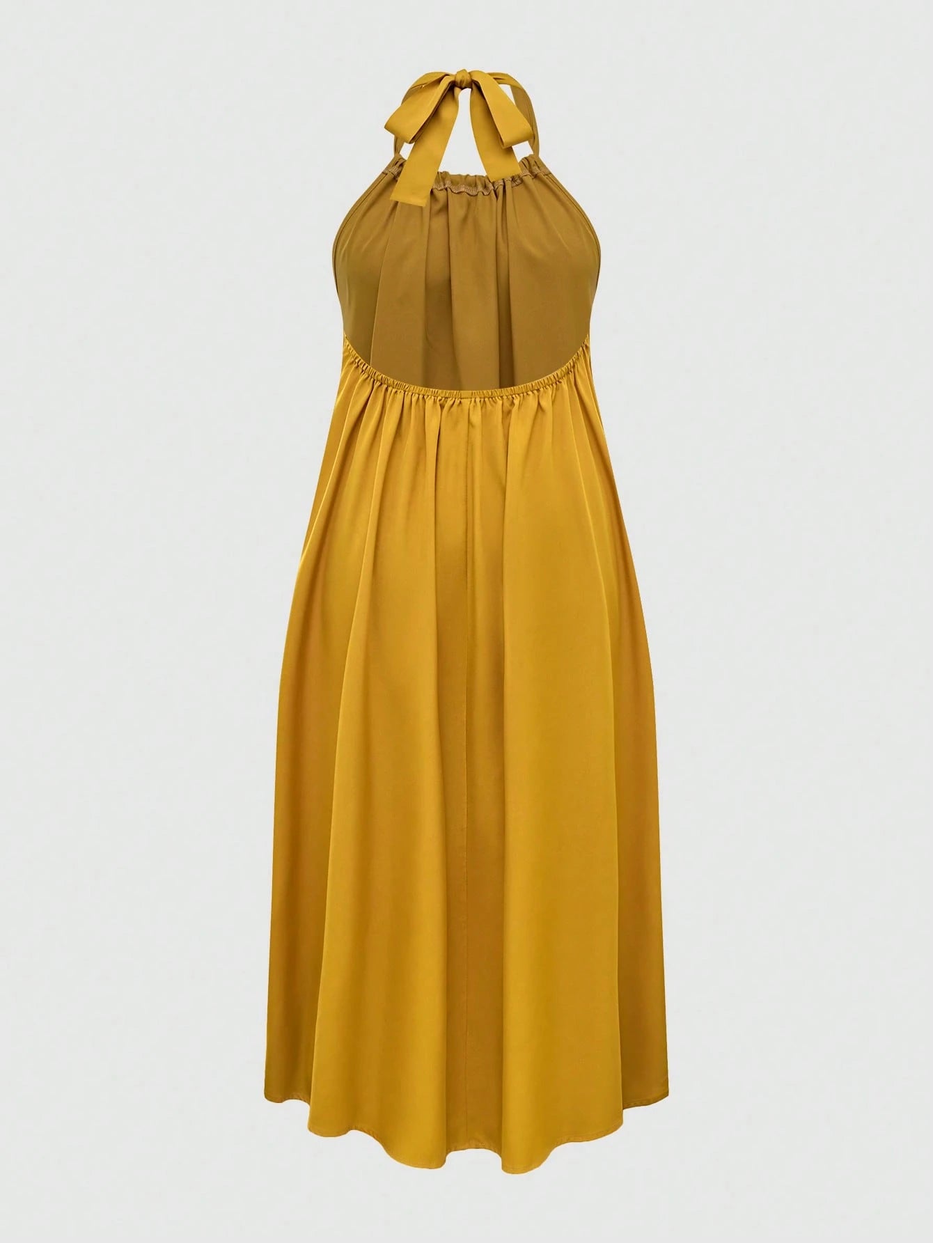Breezaya Women's Solid Color Loose Halter Midi Casual Yellow Dress For Vacation