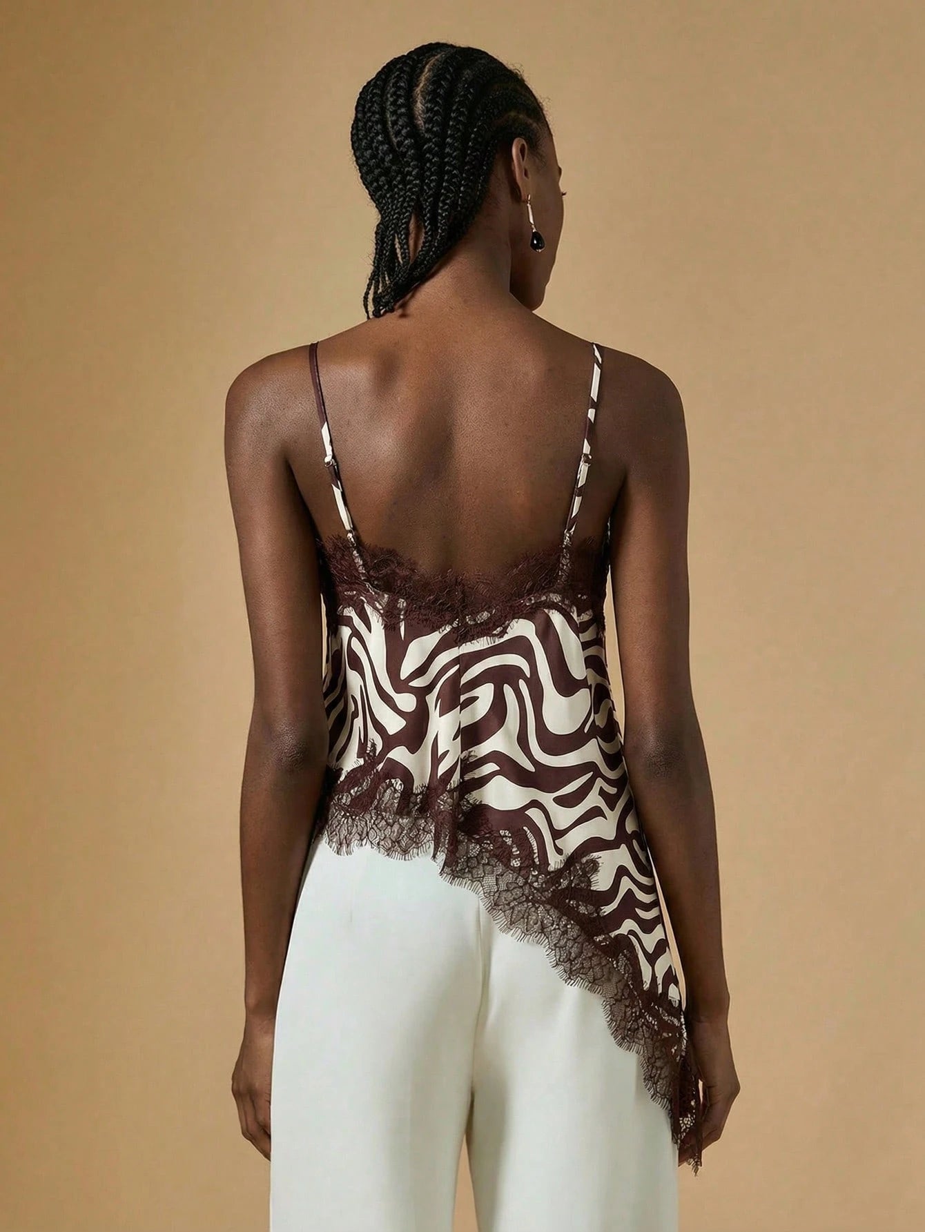 Briarwyn Elegant Women's Zebra Print Stain Contrast Lace Asymmetric Hem Fashionable Camisole,Summer Tops,Elegant Women's Tops, Summer Clothes