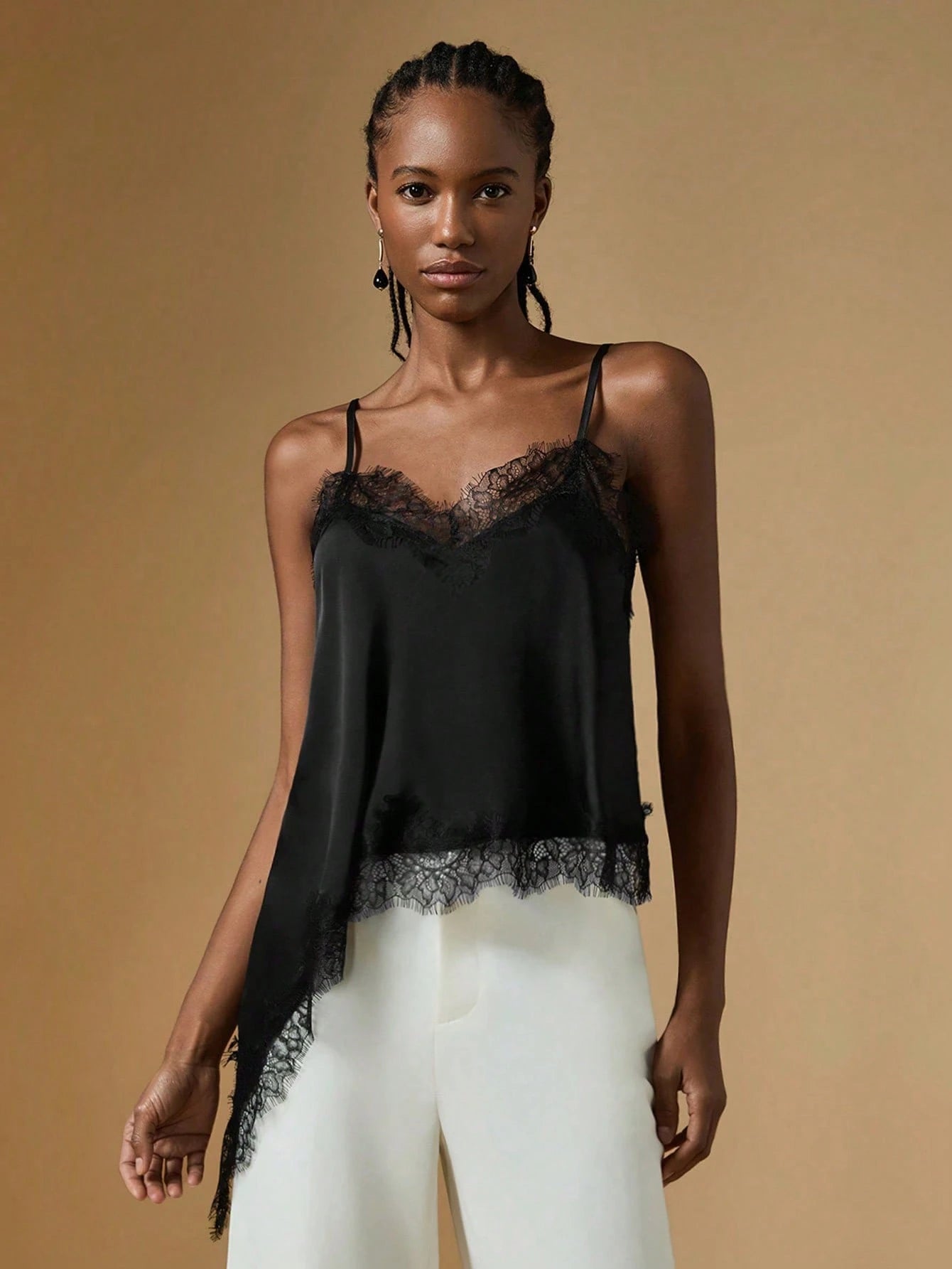 Briarwyn Elegant Women's Zebra Print Stain Contrast Lace Asymmetric Hem Fashionable Camisole,Summer Tops,Elegant Women's Tops, Summer Clothes