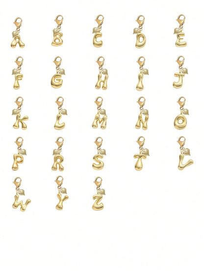 Bubble Letter Cute Necklace Pendant, Bag Charm- Lucky Crystal Pendant With Golden Heart Pendant, Letter A-Z, Shiny Alloy Bag Backpack Keychain- Perfect Gift For Birthday And Special Occasions, Keych