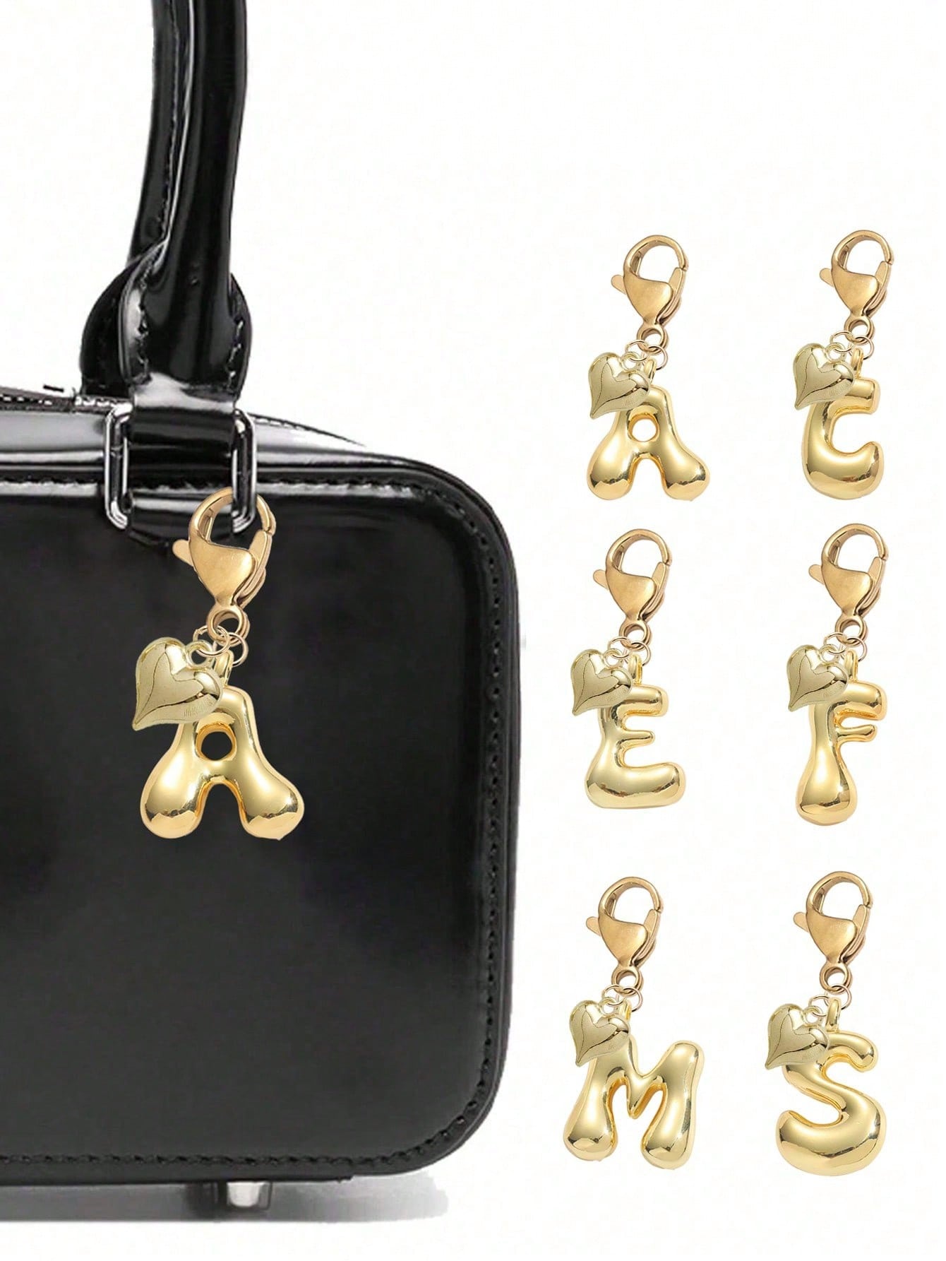 Bubble Letter Cute Necklace Pendant, Bag Charm- Lucky Crystal Pendant With Golden Heart Pendant, Letter A-Z, Shiny Alloy Bag Backpack Keychain- Perfect Gift For Birthday And Special Occasions, Keych