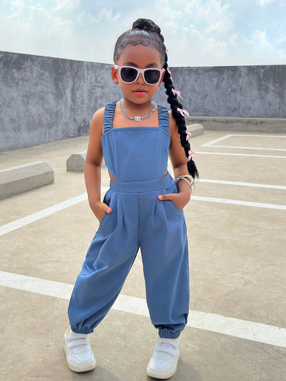 Bubblio Baby Girls' Criss-Cross Backless Jumpsuit With Bow, Fashionable Casual Streetwear, Easter Gift Sthings For Baby, Baby Girl