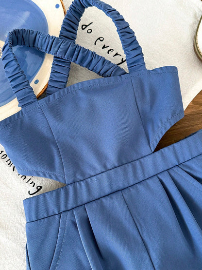 Bubblio Baby Girls' Criss-Cross Backless Jumpsuit With Bow, Fashionable Casual Streetwear, Easter Gift Sthings For Baby, Baby Girl