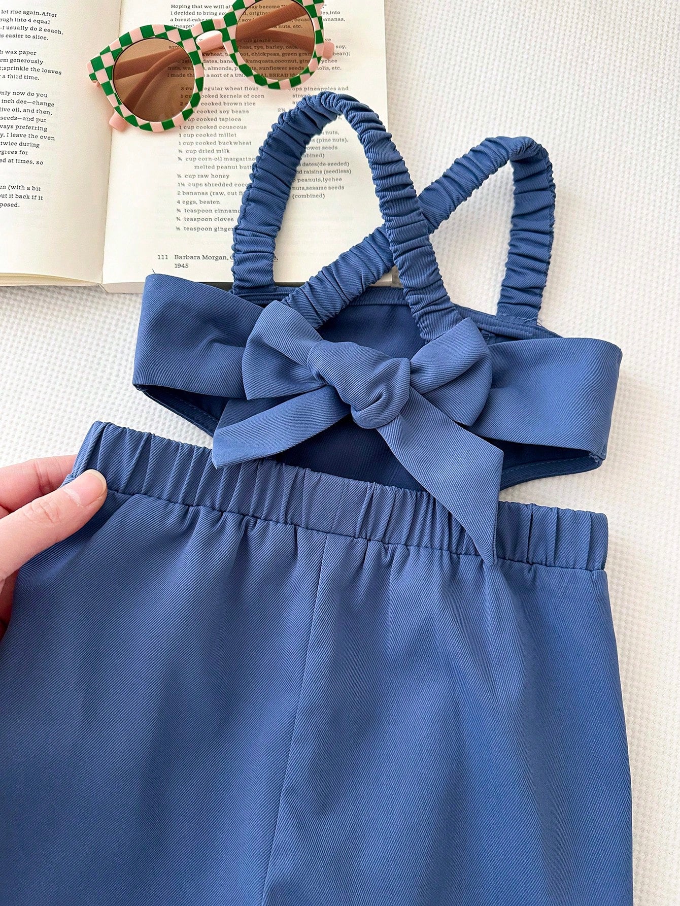 Bubblio Baby Girls' Criss-Cross Backless Jumpsuit With Bow, Fashionable Casual Streetwear, Easter Gift Sthings For Baby, Baby Girl
