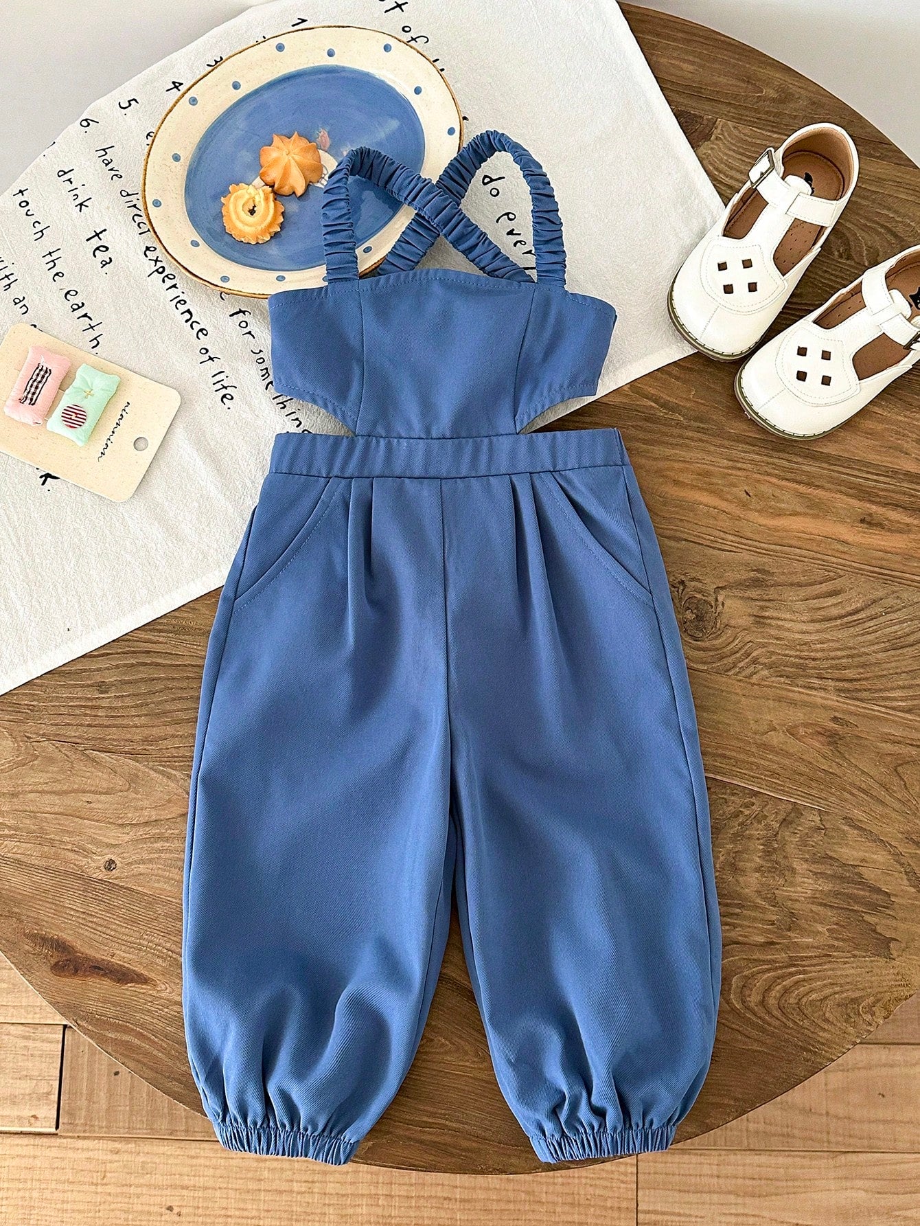 Bubblio Baby Girls' Criss-Cross Backless Jumpsuit With Bow, Fashionable Casual Streetwear, Easter Gift Sthings For Baby, Baby Girl