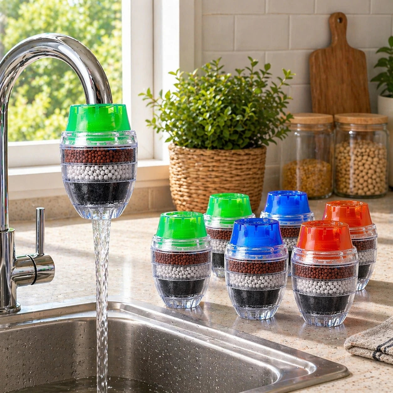 BueDeHai 6PCS Universal Faucet Water Filter Cartridges Kitchen Tap Purifier Replacement Easy Installation Long Lasting Filtration For Home Office Restaurant Use