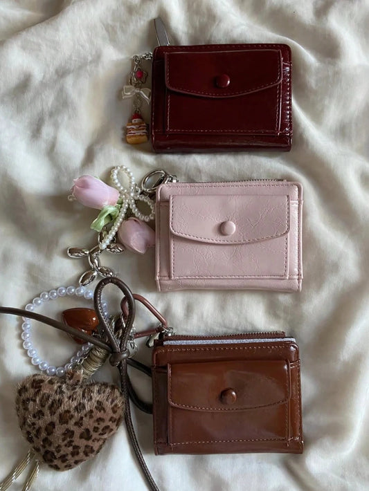 Burgundy Cracked PU Leather Short Wallet Multi-Card Slots Wallet For Women Purse Travel Portable Lightweight Stylish For Home For Outdoor,Coin Purse