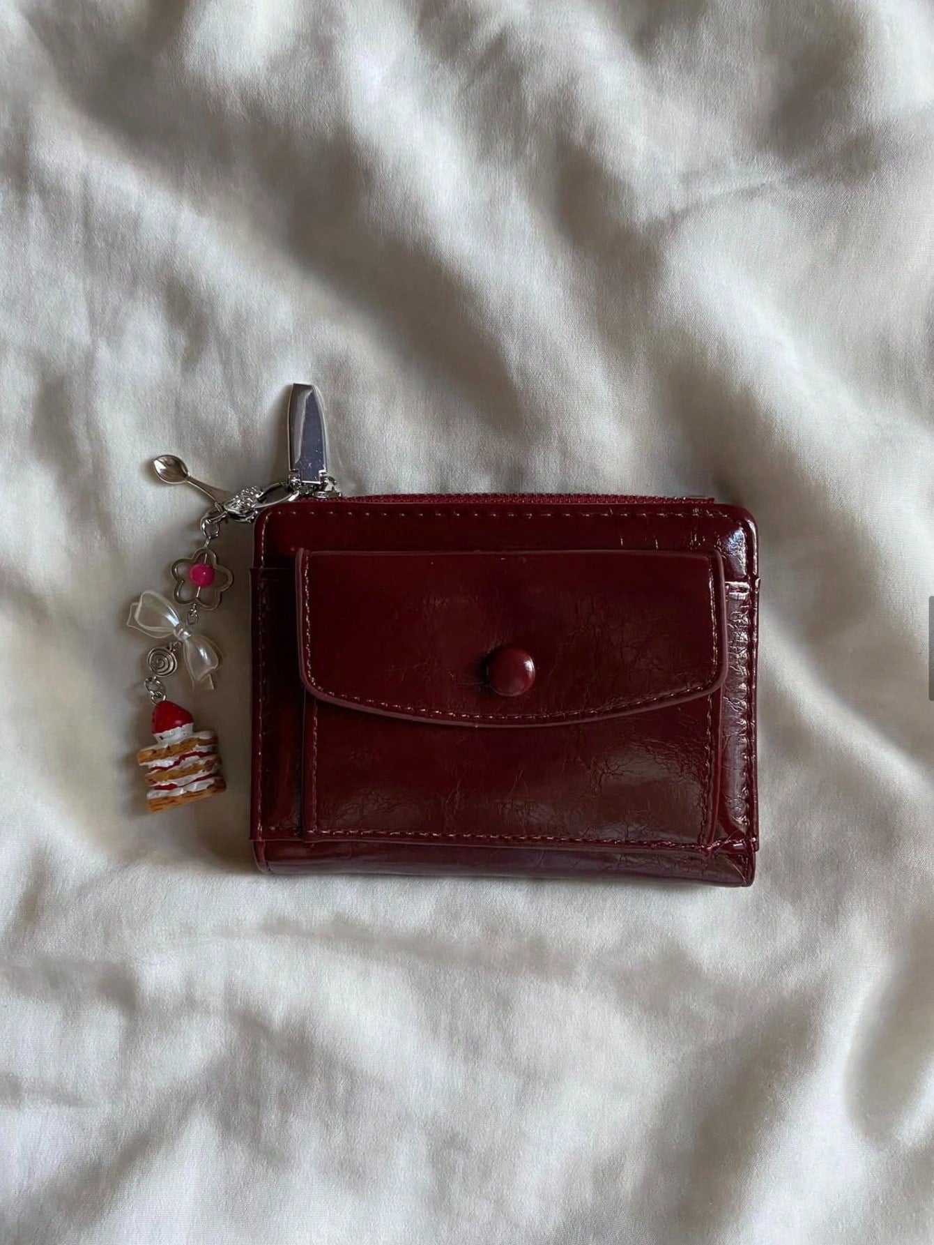 Burgundy Cracked PU Leather Short Wallet Multi-Card Slots Wallet For Women Purse Travel Portable Lightweight Stylish For Home For Outdoor,Coin Purse