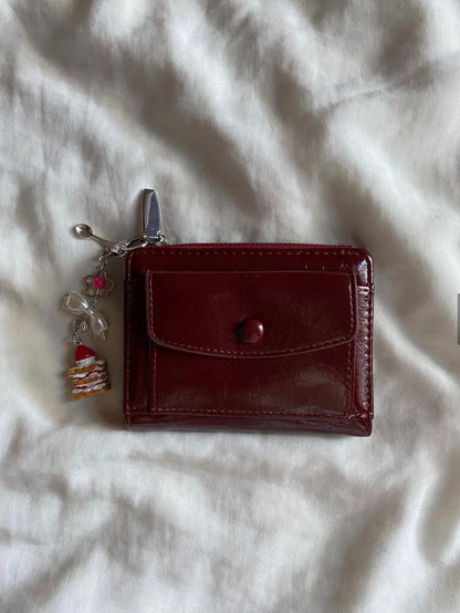 Burgundy Cracked PU Leather Short Wallet Multi-Card Slots Wallet For Women Purse Travel Portable Lightweight Stylish For Home For Outdoor,Coin Purse