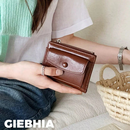 Burgundy Cracked PU Leather Short Wallet Multi-Card Slots Wallet For Women Purse Travel Portable Lightweight Stylish For Home For Outdoor,Coin Purse