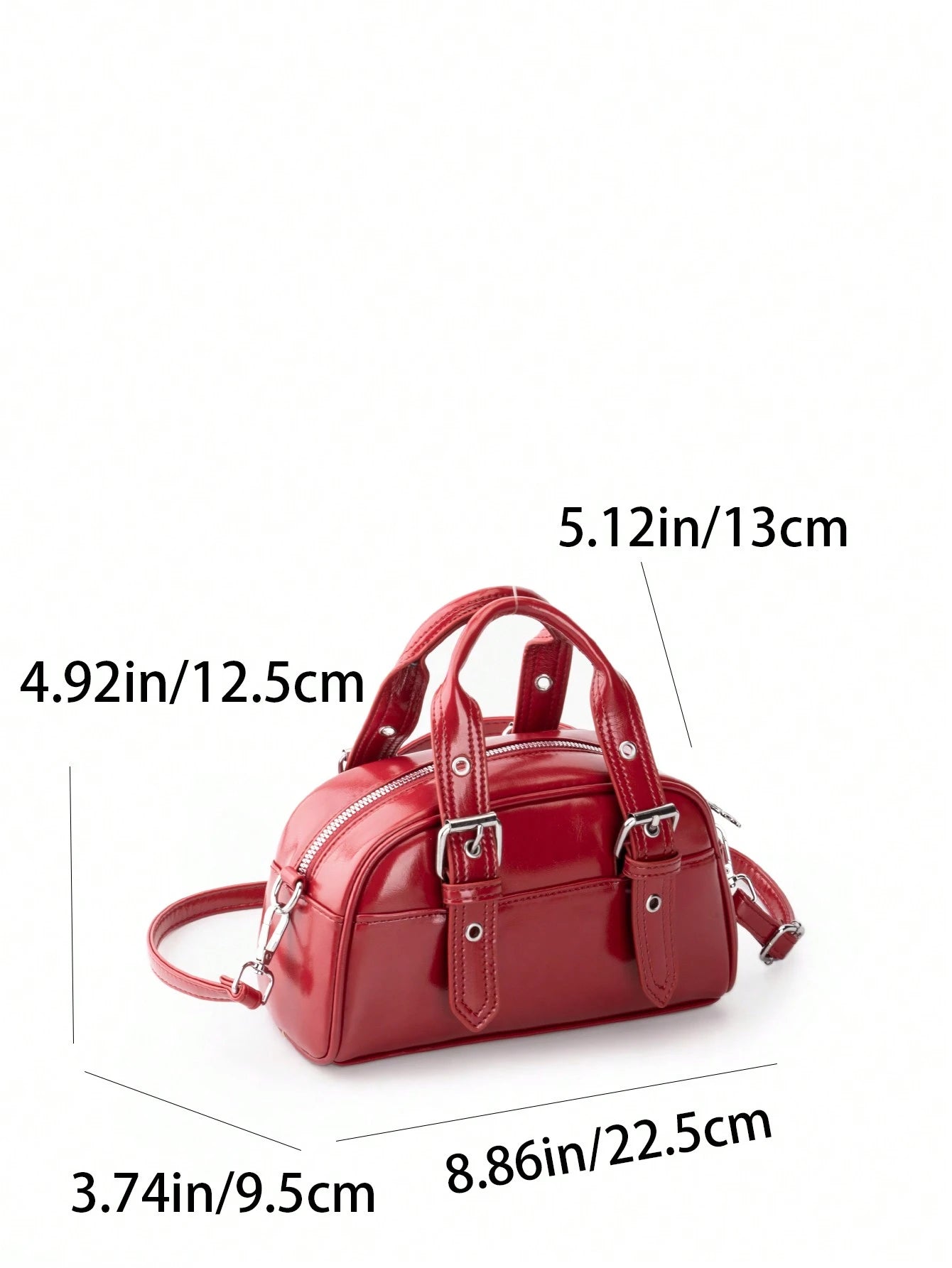 Burgundy Patchwork PU With Metallic Perforations Long Shoulder Strap Fashionable Punk Inspired Preppy Bowling Bag Minimalist Ladies' Crossbody Bag