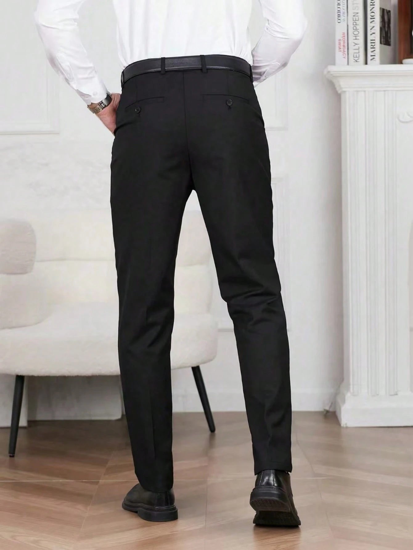 Calvornis Men's Solid Color Suit Formal Pants With Oblique Pockets, Belt Not Included, Old Money Style, Ceremony