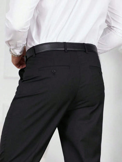 Calvornis Men's Solid Color Suit Formal Pants With Oblique Pockets, Belt Not Included, Old Money Style, Ceremony