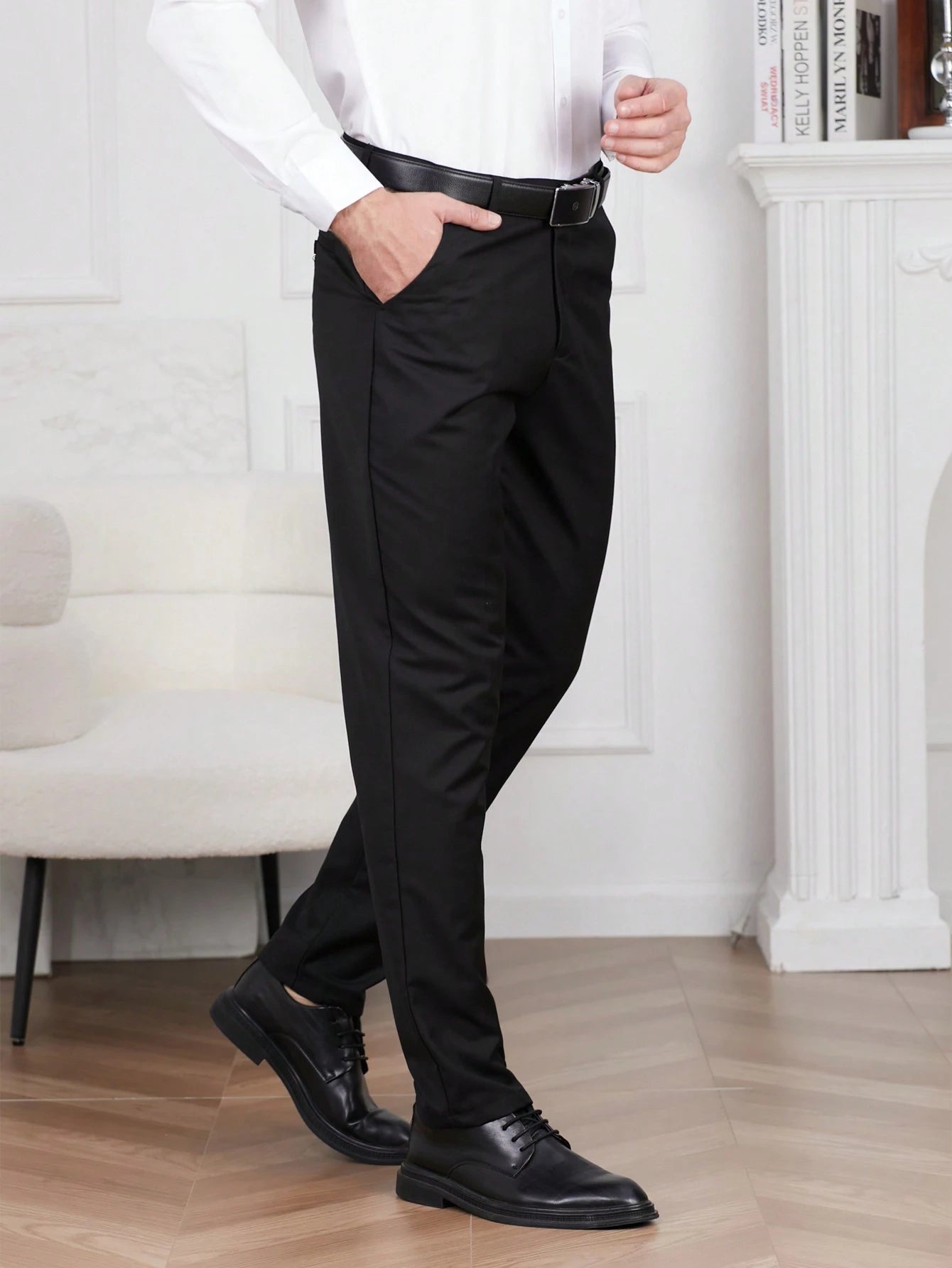 Calvornis Men's Solid Color Suit Formal Pants With Oblique Pockets, Belt Not Included, Old Money Style, Ceremony