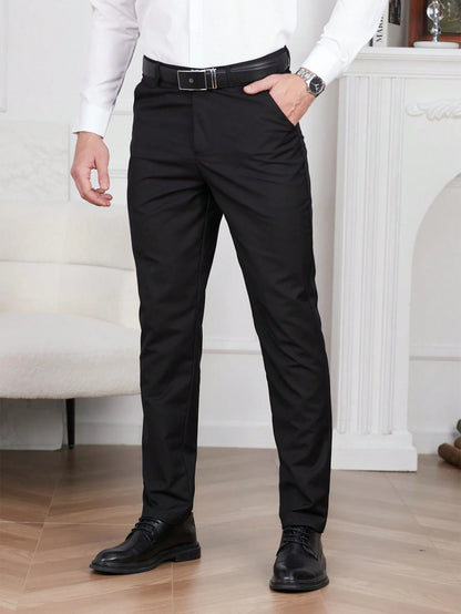 Calvornis Men's Solid Color Suit Formal Pants With Oblique Pockets, Belt Not Included, Old Money Style, Ceremony