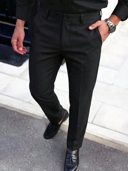 Calvornis Men's Solid Color Suit Formal Pants With Oblique Pockets, Belt Not Included, Old Money Style, Ceremony