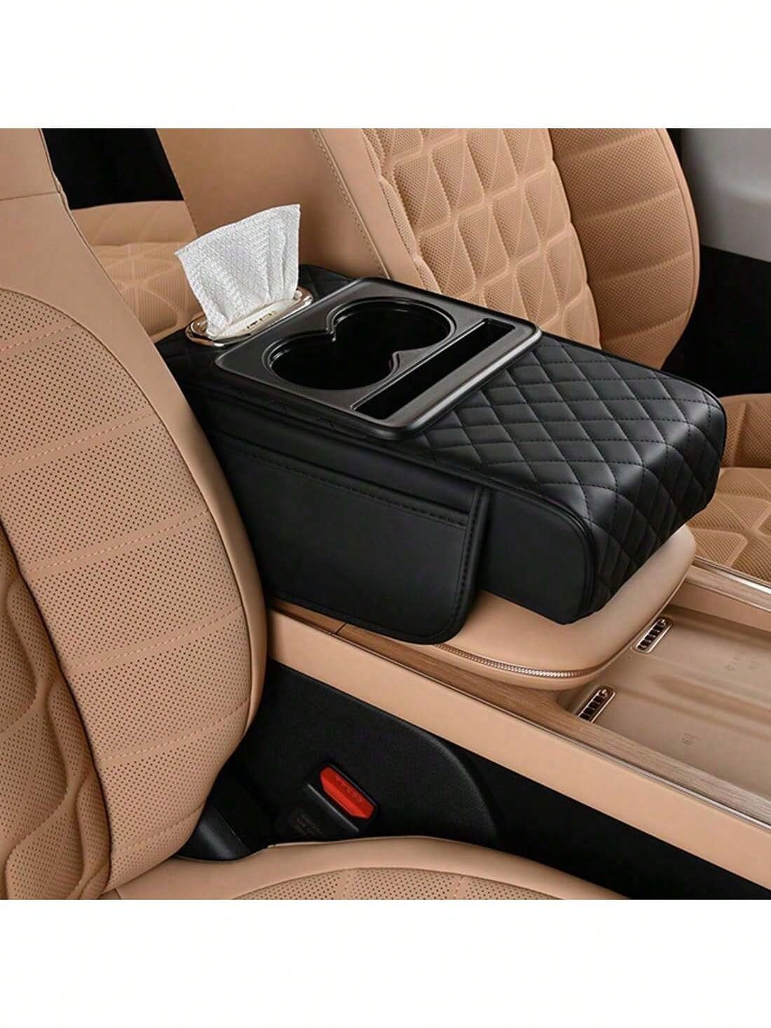 Car Armrest Cushion,5-In-1 Center Console Cover With 2 Storage Bags Cup Holder, Tissue Box Slot, Phone Slot For Sedans, Car Accessories Interior Organizers