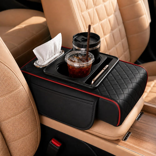 Car Armrest Cushion,5-In-1 Center Console Cover With 2 Storage Bags Cup Holder, Tissue Box Slot, Phone Slot For Sedans, Car Accessories Interior Organizers