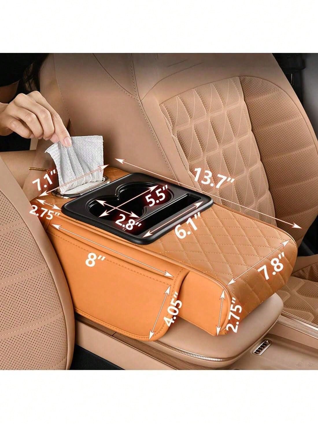Car Armrest Cushion,5-In-1 Center Console Cover With 2 Storage Bags Cup Holder, Tissue Box Slot, Phone Slot For Sedans, Car Accessories Interior Organizers
