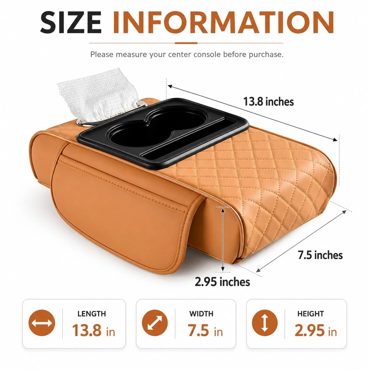 Car Armrest Organizer Cushion, Universal Center Console Storage Box Cover With Cup Holder, Tissue Slot, Phone Tray & Soft Armrest Pad, Quilted Leather Auto Interior Accessories For Car, SUV & Truck