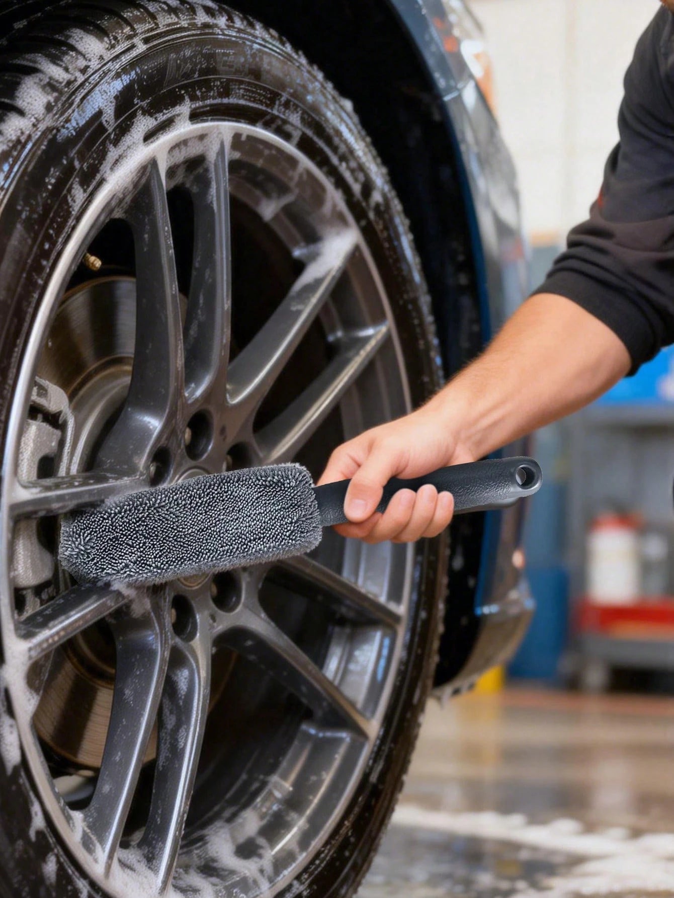 Car Cleaning Brush, Lightweight Polyester Wheel Rim Cleaning Tool, Efficient Car Detail Maintenance, Tire Care Accessories, Car Washing Equipment, Car Wheel Brush, Car Wheel Rim And Tire Cleaning Brus