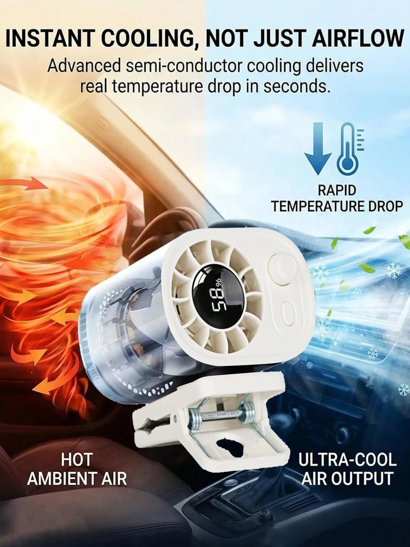 Car Clip-On Fan 100 Speeds Adjustable USB Rechargeable LED Display 1200mAh Clip-On Portable Fan With 360° Rotation, Pocket Size Summer Cooling Essentials For Travel/Beach/Concert/Car/Hiking Gifts Cli