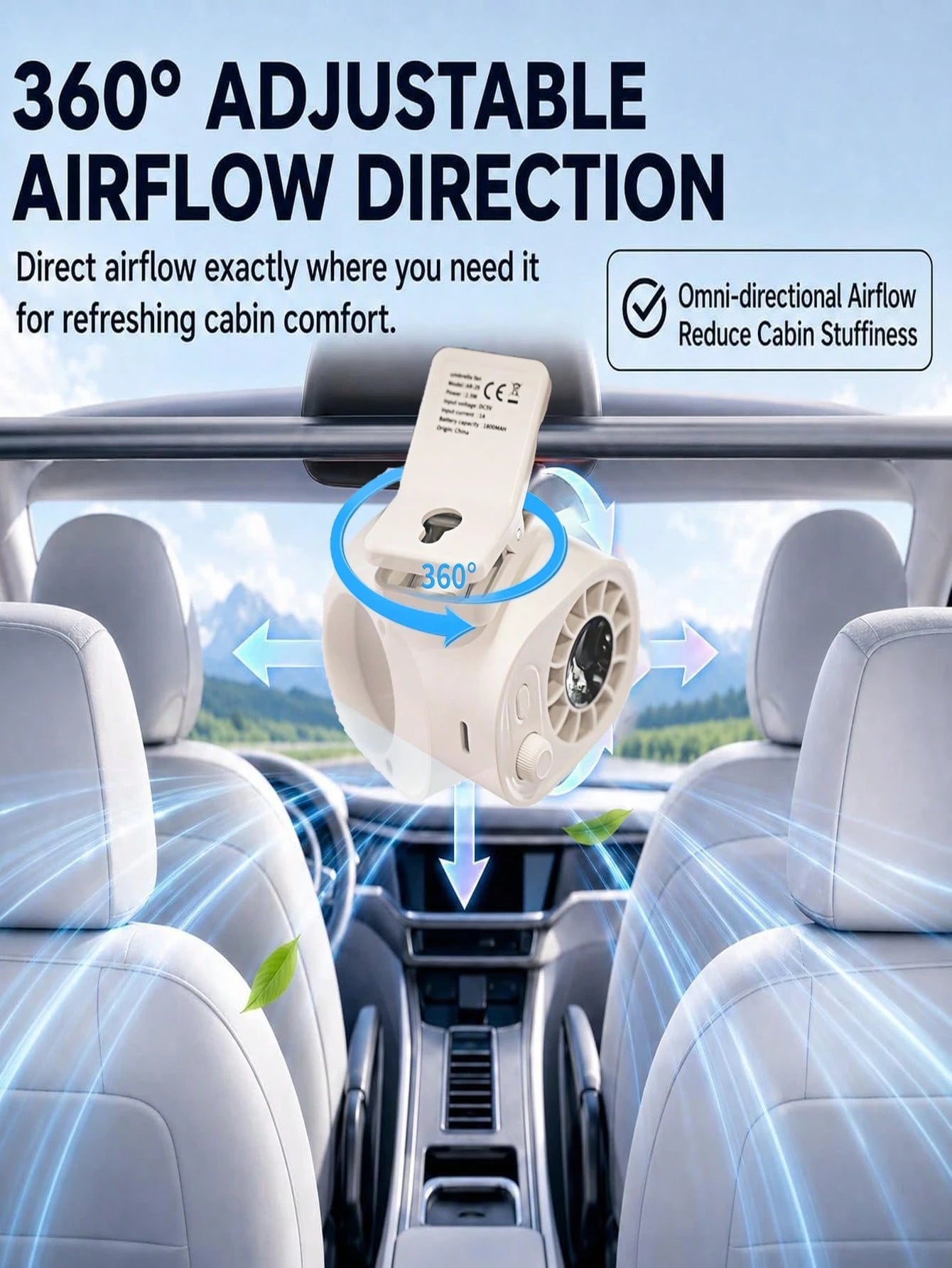 Car Clip-On Fan 100 Speeds Adjustable USB Rechargeable LED Display 1200mAh Clip-On Portable Fan With 360° Rotation, Pocket Size Summer Cooling Essentials For Travel/Beach/Concert/Car/Hiking Gifts Cli