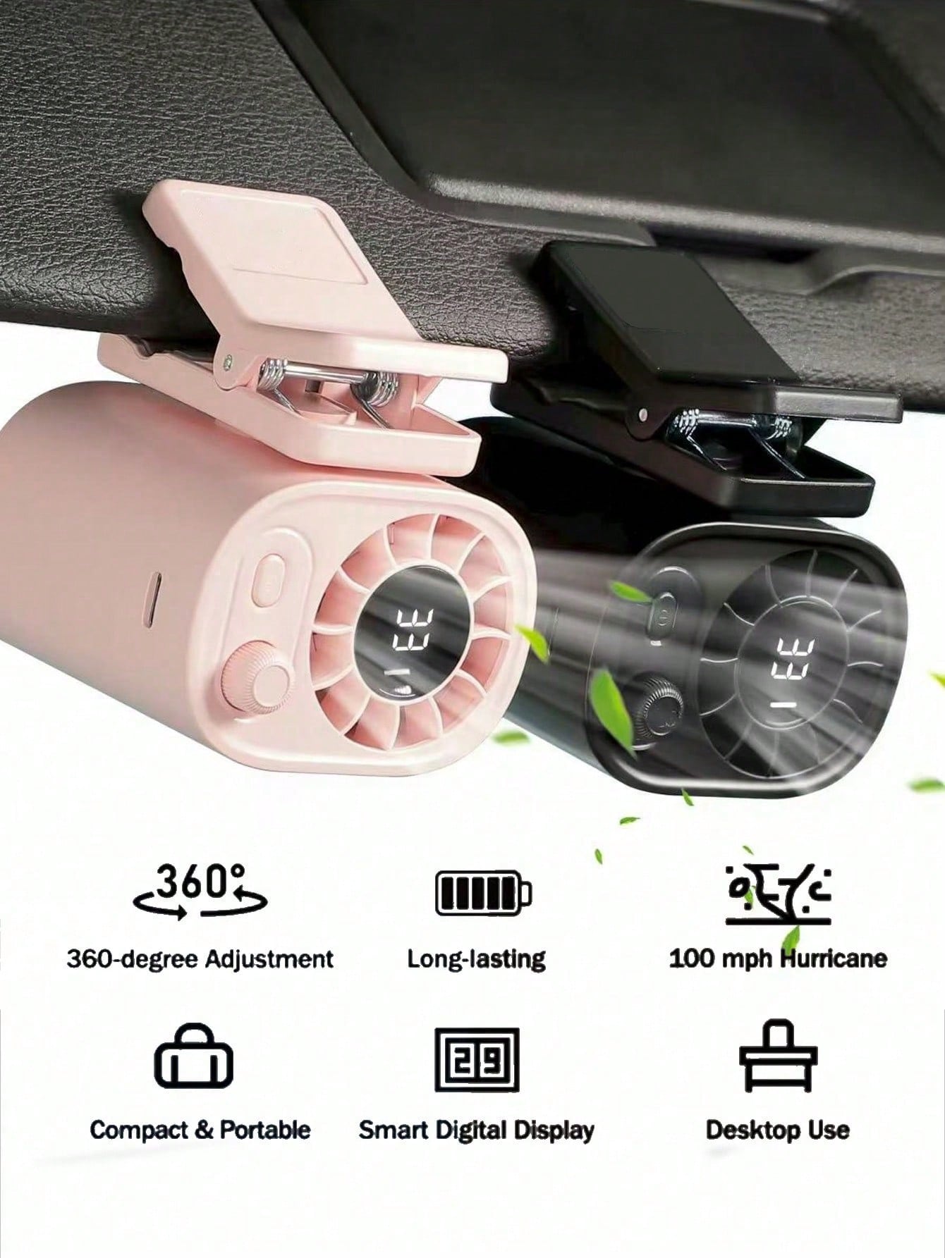 Car Clip-On Fan With LED Display, Rear Seat Fan, USB Rechargeable Powerful Multi-Function Cooling Fan, 360° Rotation, 100 Adjustable Speeds, USB Charging, Summer Essential, Car Accessory, (1200-1400mA