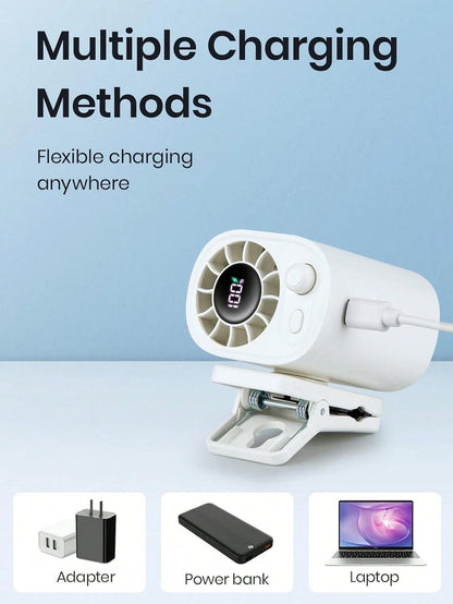 Car Clip-On Fan With LED Display, Rear Seat Fan, USB Rechargeable Powerful Multi-Function Cooling Fan, 360° Rotation, 100 Adjustable Speeds, USB Charging, Summer Essential, Car Accessory, (1200-1400mA