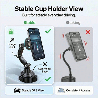 Car Cup Holder Phone Mount, Magnetic Car Phone Holder With Adjustable Long Arm And 360° Rotation, Universal Cup Holder Phone Mount For Smartphones