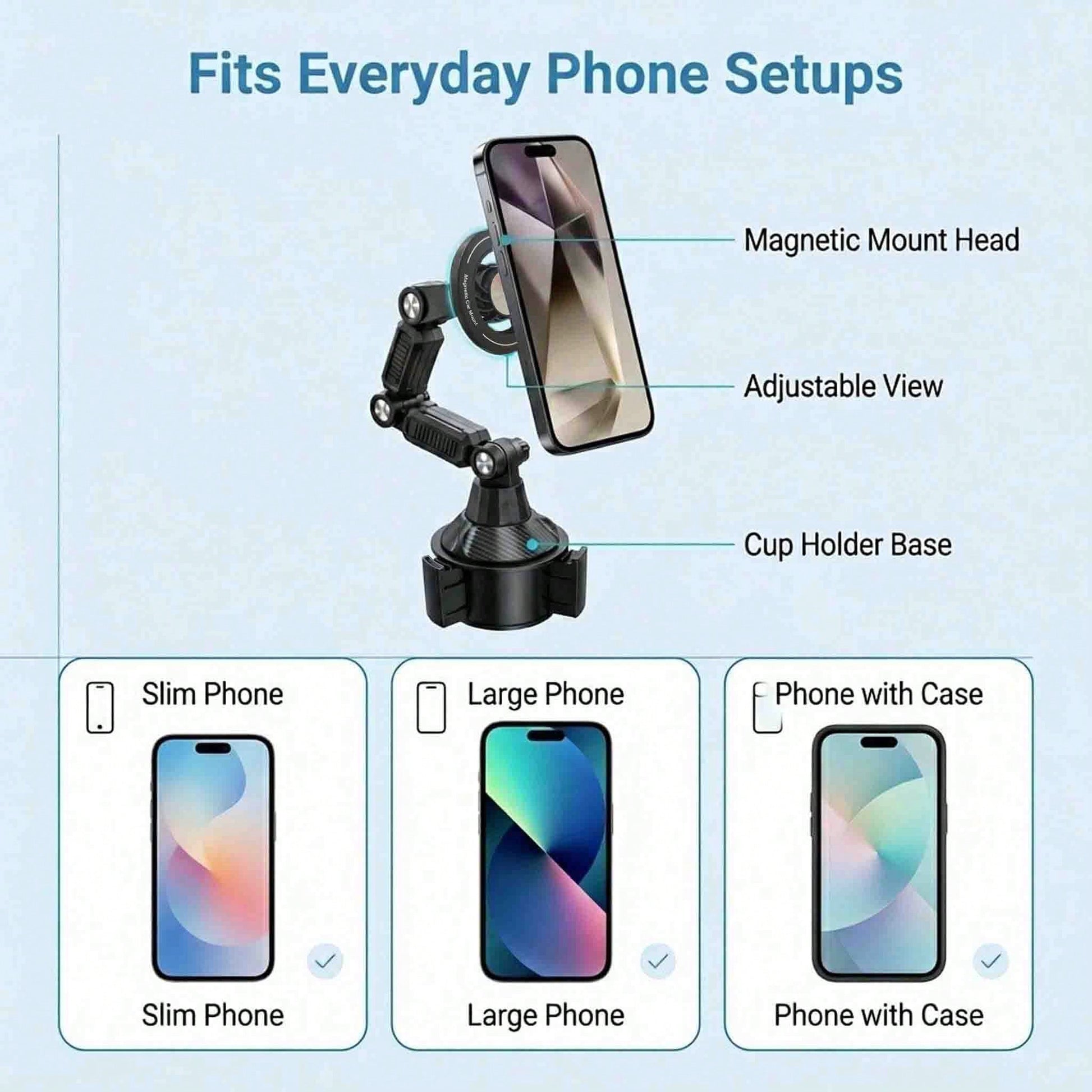 Car Cup Holder Phone Mount, Magnetic Car Phone Holder With Adjustable Long Arm And 360° Rotation, Universal Cup Holder Phone Mount For Smartphones