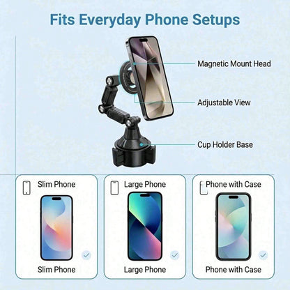 Car Cup Holder Phone Mount, Magnetic Car Phone Holder With Adjustable Long Arm And 360° Rotation, Universal Cup Holder Phone Mount For Smartphones