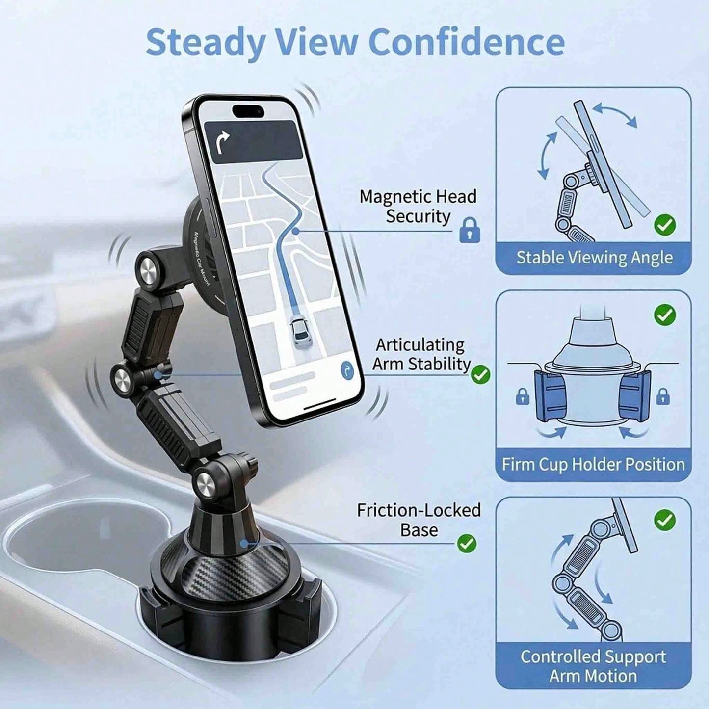 Car Cup Holder Phone Mount, Magnetic Car Phone Holder With Adjustable Long Arm And 360° Rotation, Universal Cup Holder Phone Mount For Smartphones