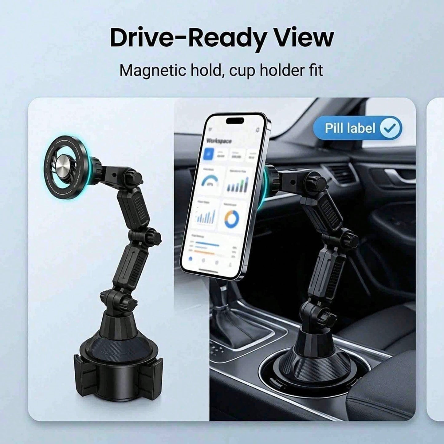 Car Cup Holder Phone Mount, Magnetic Car Phone Holder With Adjustable Long Arm And 360° Rotation, Universal Cup Holder Phone Mount For Smartphones