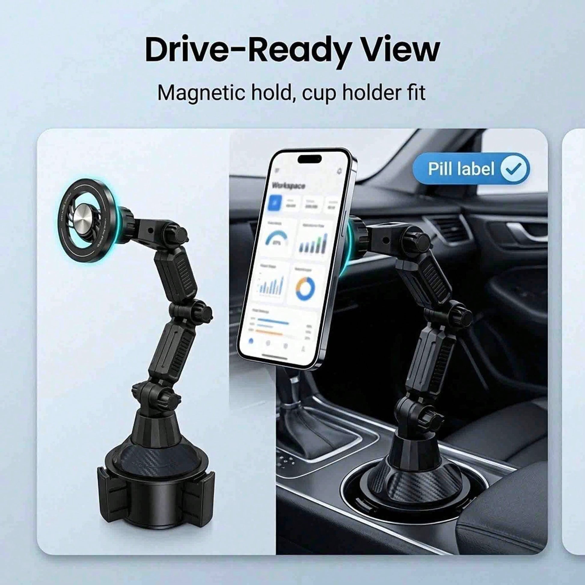 Car Cup Holder Phone Mount, Magnetic Car Phone Holder With Adjustable Long Arm And 360° Rotation, Universal Cup Holder Phone Mount For Smartphones