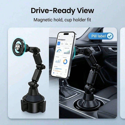 Car Cup Holder Phone Mount, Magnetic Car Phone Holder With Adjustable Long Arm And 360° Rotation, Universal Cup Holder Phone Mount For Smartphones