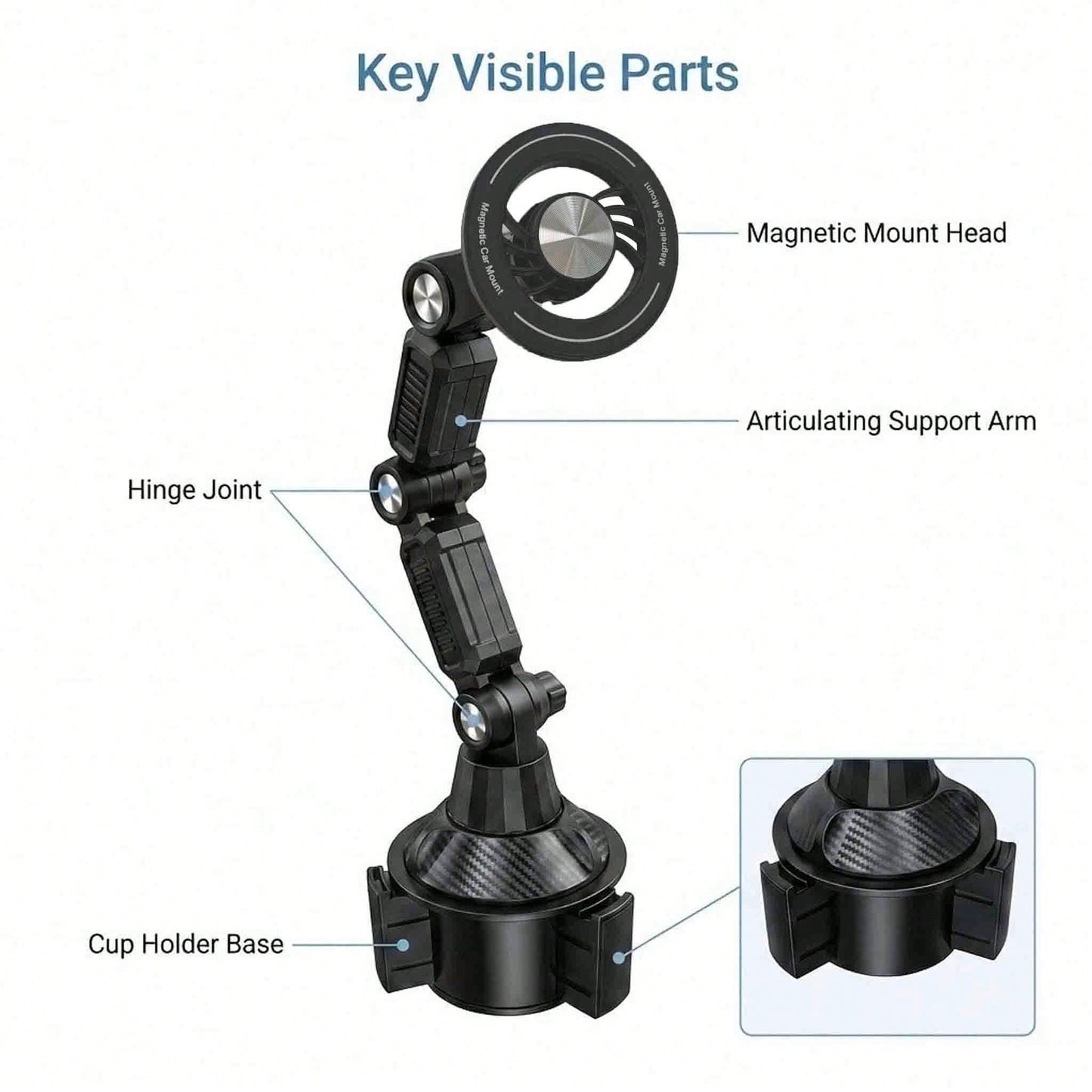 Car Cup Holder Phone Mount, Magnetic Car Phone Holder With Adjustable Long Arm And 360° Rotation, Universal Cup Holder Phone Mount For Smartphones