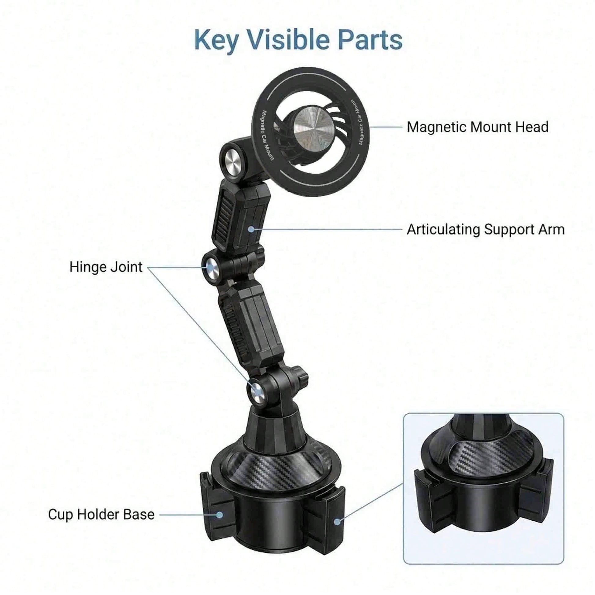 Car Cup Holder Phone Mount, Magnetic Car Phone Holder With Adjustable Long Arm And 360° Rotation, Universal Cup Holder Phone Mount For Smartphones